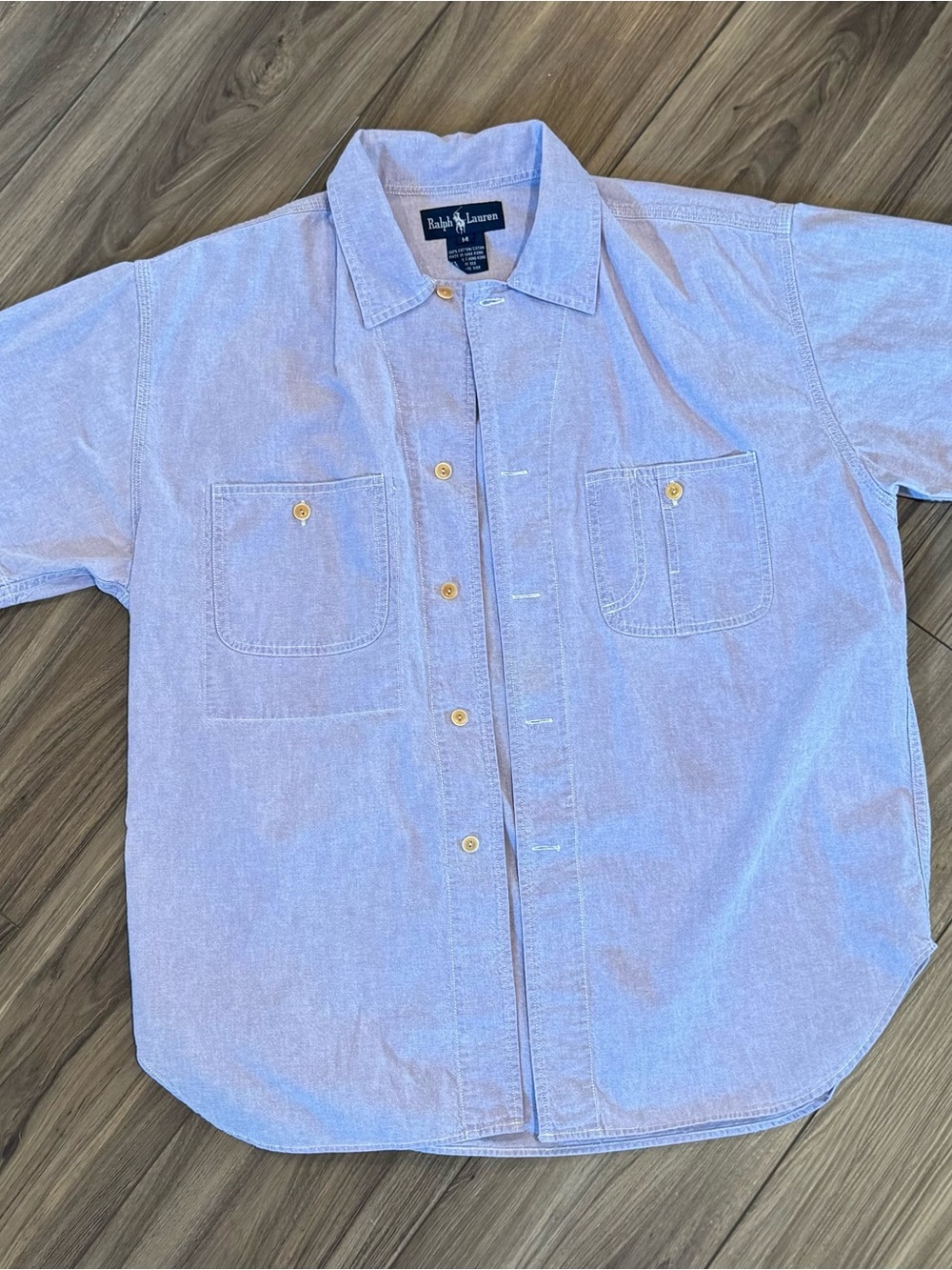 1980s Vintage Ralph Lauren  chambray short-sleeve button-down made in Hong Kong